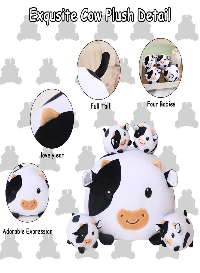 SQEQE Cow Stuffed Animal 5 in 1, Cute Cow Plush Bedtime Toys, Ultra Soft Dairy Cattle with 4 Babies Inside, Milk Cows Soft Plushies Pillow Gift for Kids Birthday Christmas Valentine's - Image 4